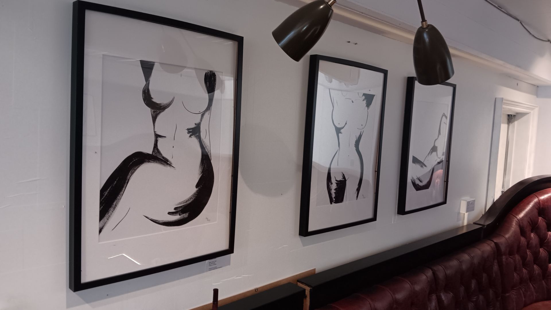 6 Framed risqué female pencil sketches